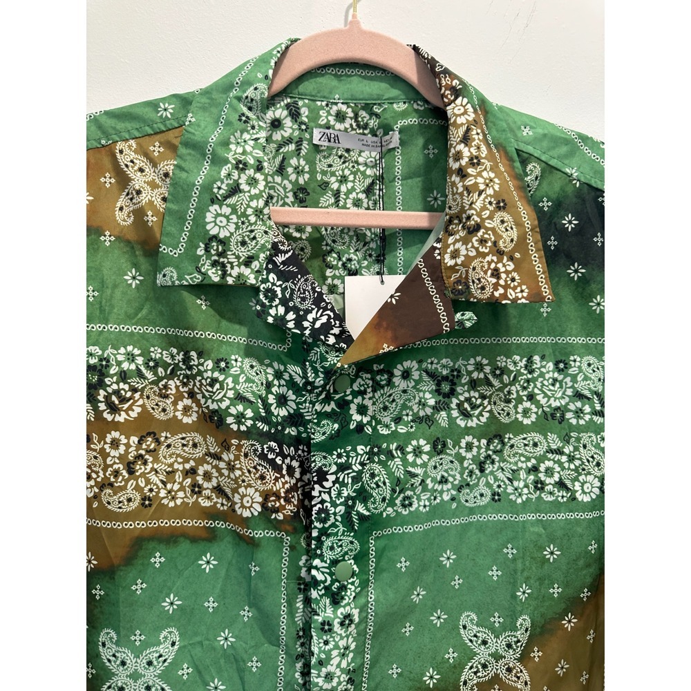Zara Mens Bandana Print Set Green Paisley Sleeveless Shirt Swim Shorts Large NEW - Picture 7 of 15